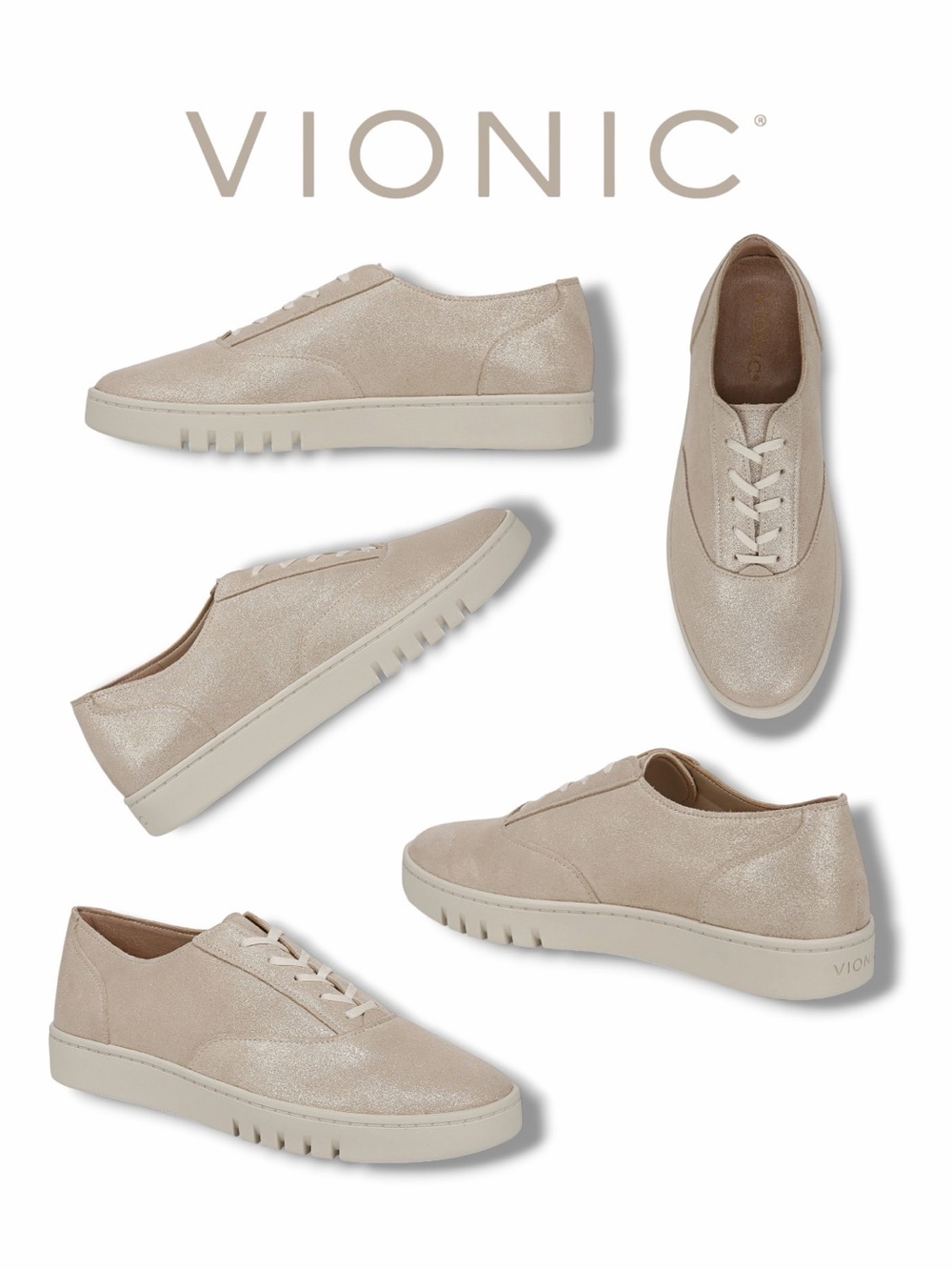 Vionic Women's Callie Sparkle Lace-Up Sneaker in Gold Color in the Size 9.5 M